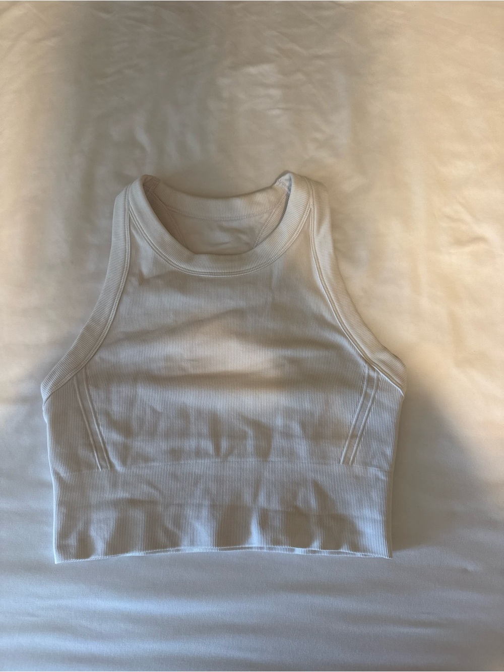 DSG White Ribbed Cropped Tank - High Neck